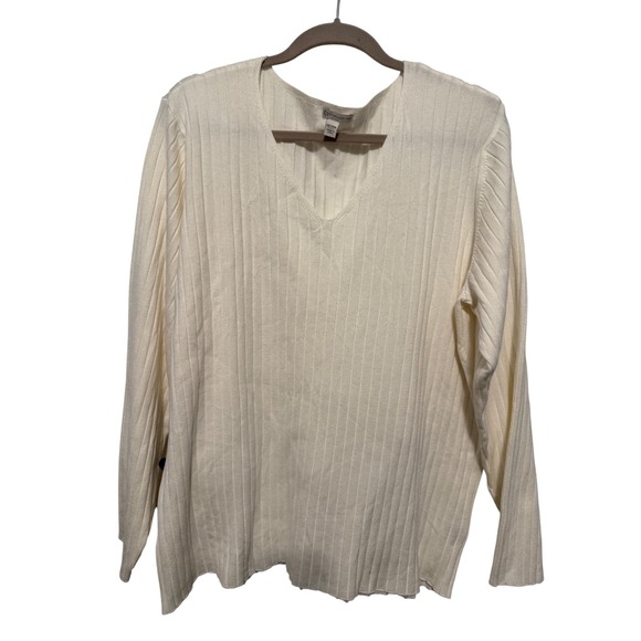 Cato Established Sweaters - Cato Established Women's Cream Ribbed V Neck Sweater Top Plus Size 26/28 Knit